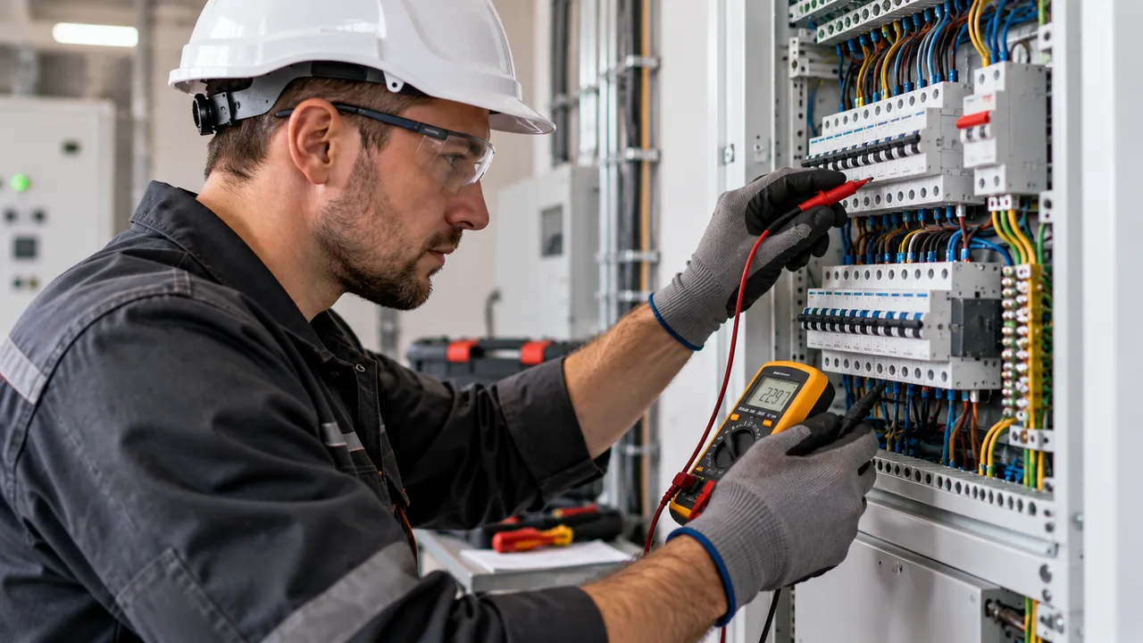 Revizní technik při kontrole elektrického zařízení