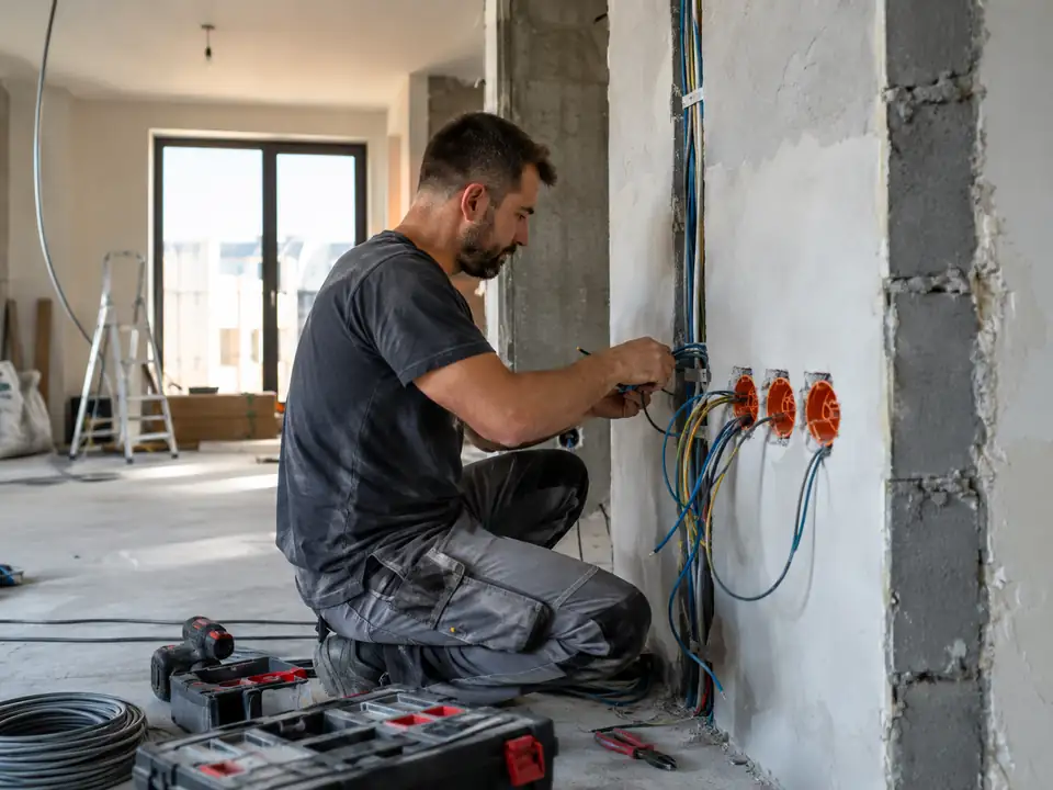 Elektrikář při rekonstrukci elektroinstalace bytu